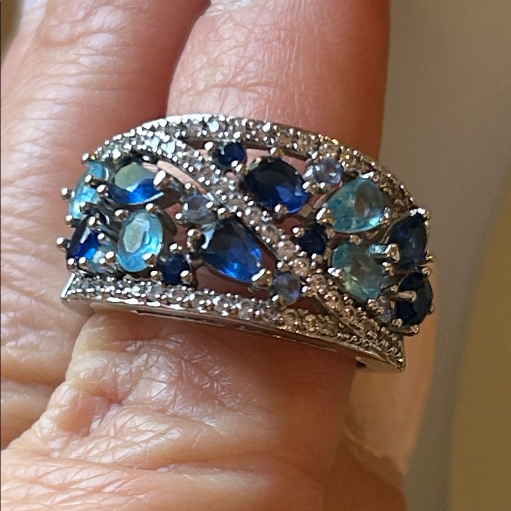 Silver and Lab Sapphire/Topaz Ring - Picture 2 of 6